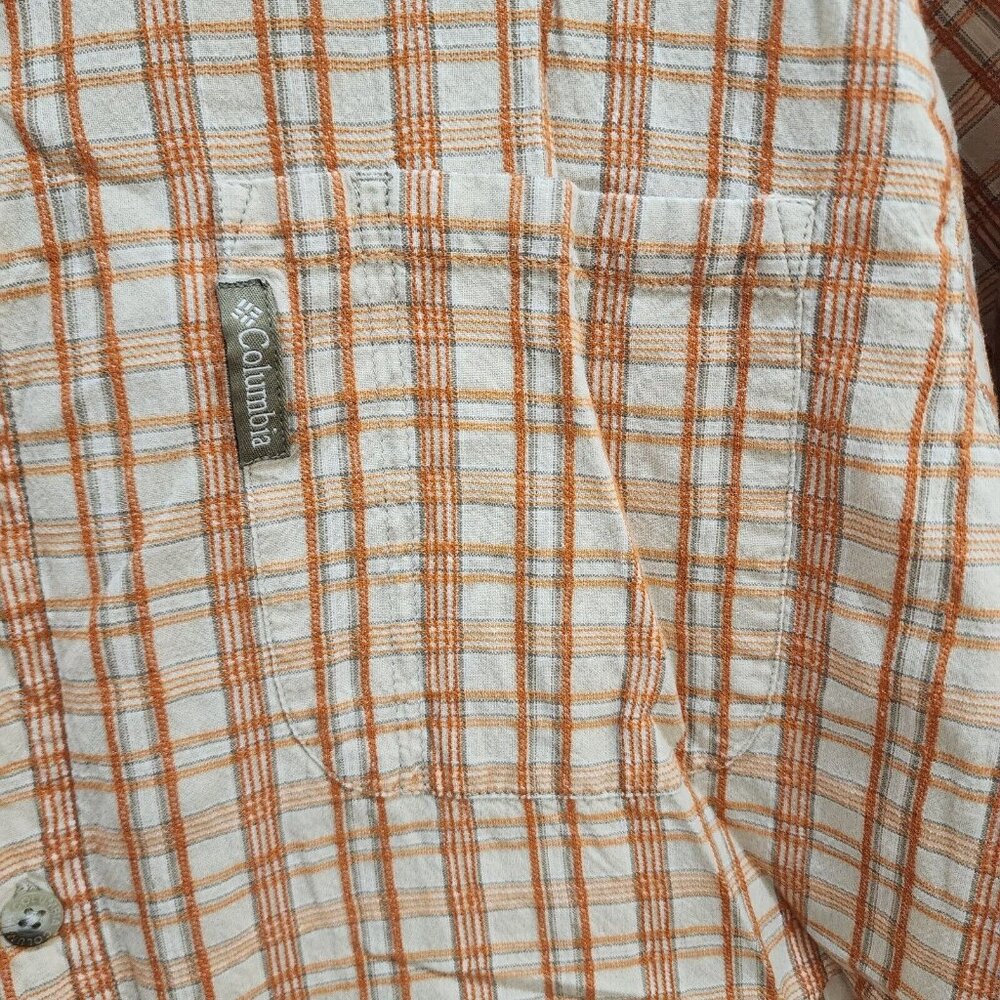Columbia Orange Plaid Check Short Sleeve Button Up Shirt Size Large Cotton - Picture 6 of 10